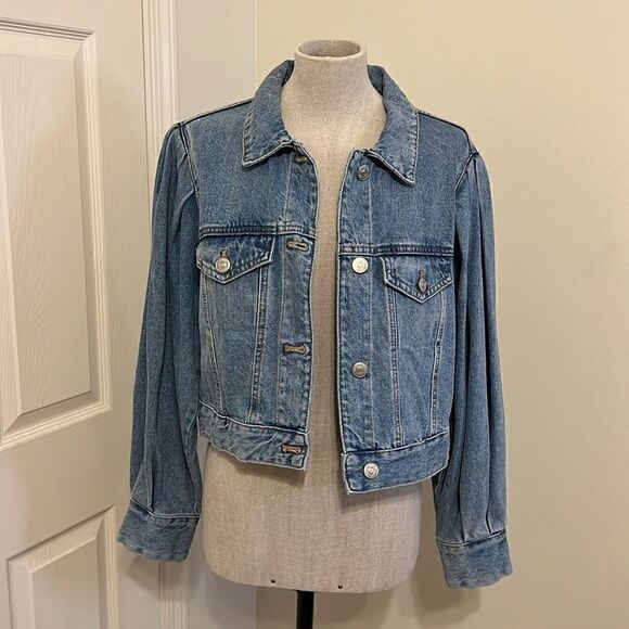 Zara Puffed Shoulder Denim Jacket Size M Great Condition - Picture 1 of 3